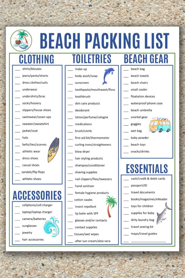 free printable packing list for beach vacation