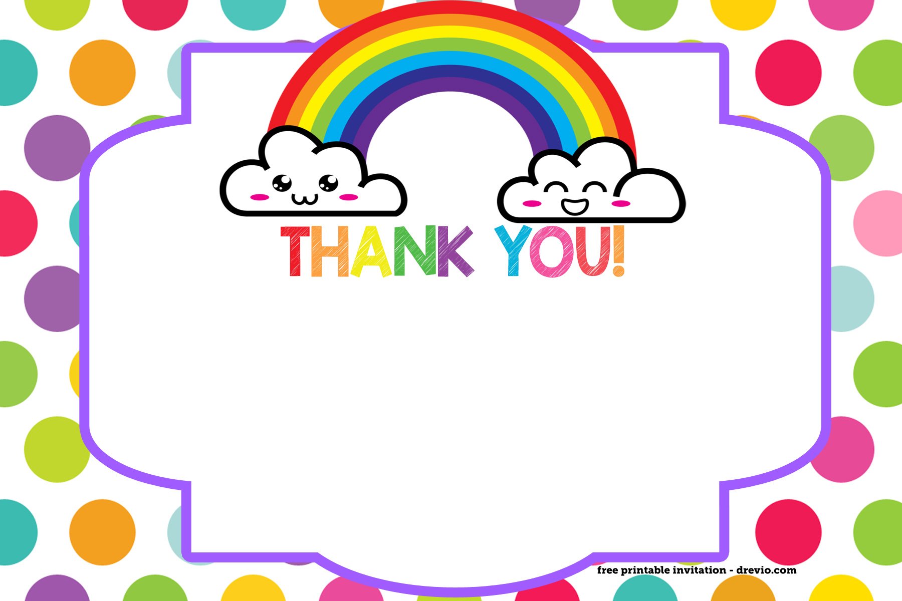 FREE Printable Rainbow Invitation Template + Thank You Card ...