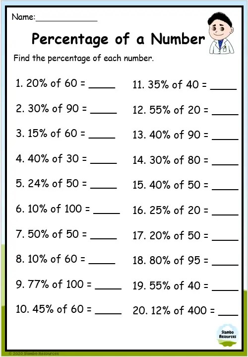 free printable percent worksheet