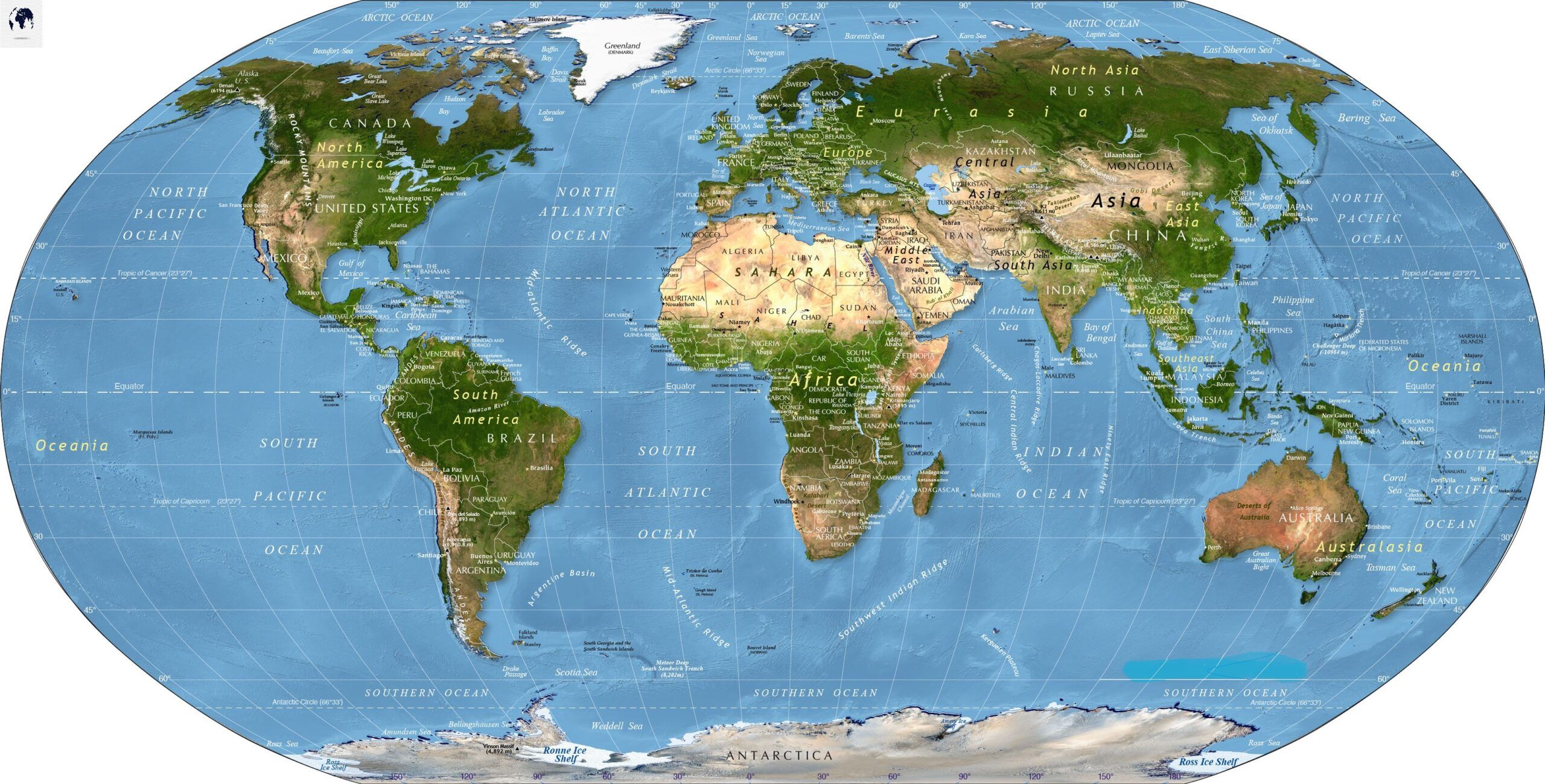 free printable physical map of the world