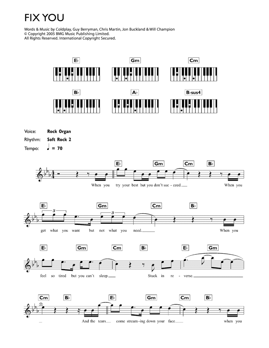 free printable piano sheet music fix you coldplay