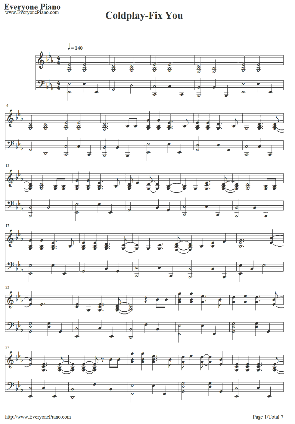Fix You-Coldplay Stave Preview