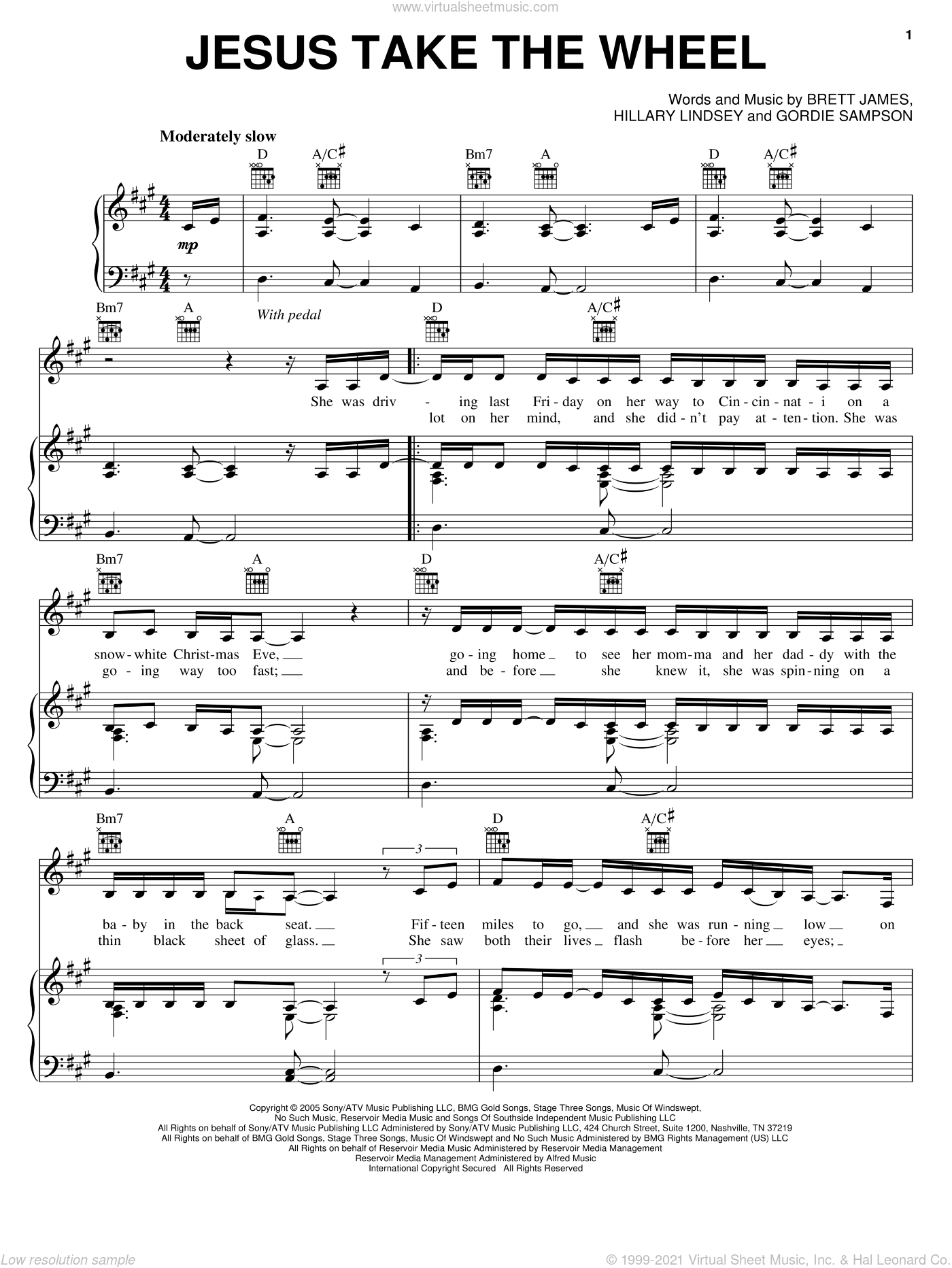 free printable piano sheet music for jesus take the wheel