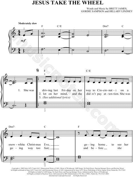 free printable piano sheet music for jesus take the wheel