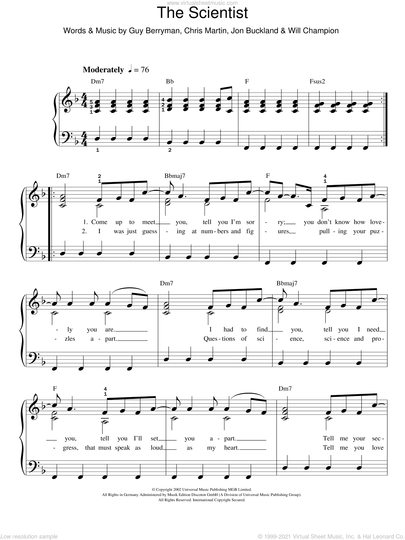 free printable piano sheet music the scientist coldplay