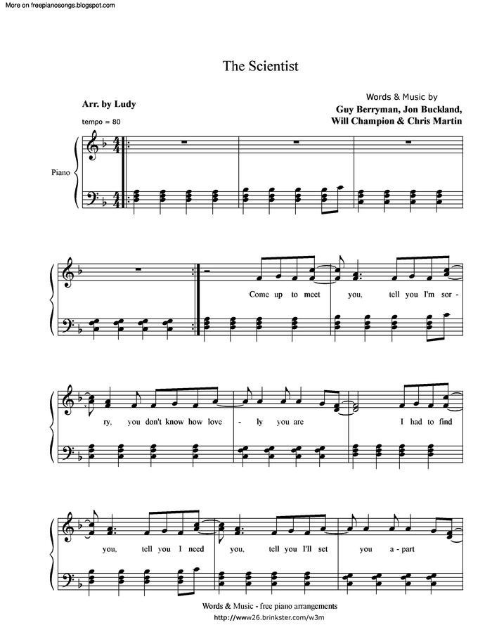 free printable piano sheet music the scientist coldplay