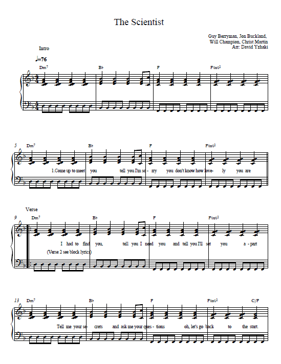 free printable piano sheet music the scientist coldplay