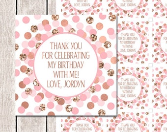free printable pink and gold thank you tags