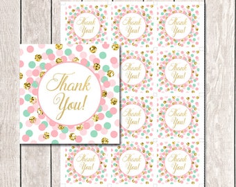 free printable pink and gold thank you tags