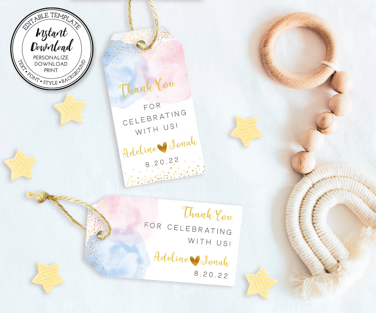 free printable pink and gold thank you tags