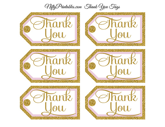 free printable pink and gold thank you tags