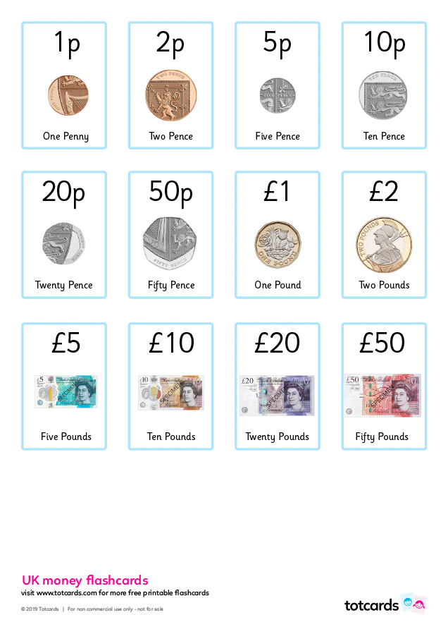 Free UK money flashcards for kids - Totcards