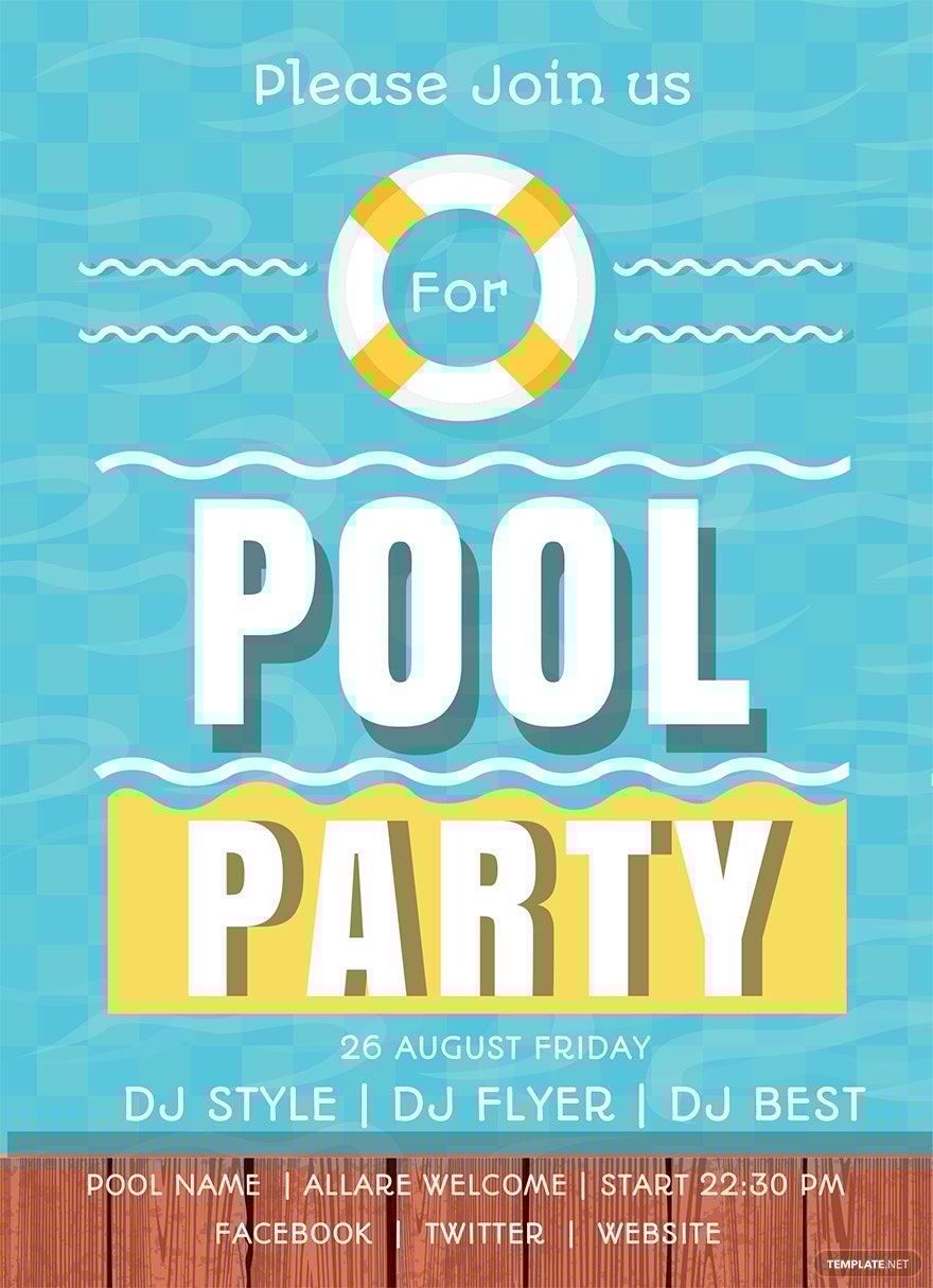 Swimming Pool Party Invitation Template in Pages, PSD, Word ...