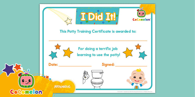 FREE CoComelon: I Did It! Potty Training Certificate