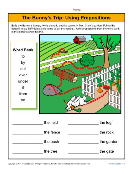 The Bunnys Trip: Using Prepositions | Prepositional Phrase Worksheets