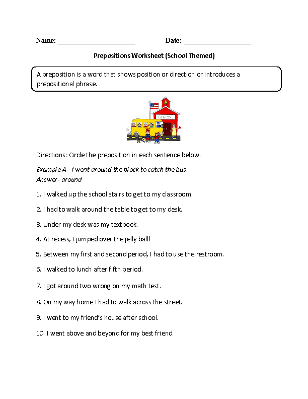 free printable preposition worksheet