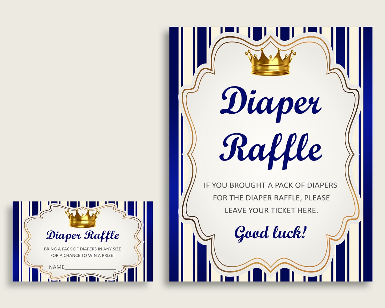 Royal Prince Baby Shower Diaper Raffle Tickets Game, Boy Blue Gold ...