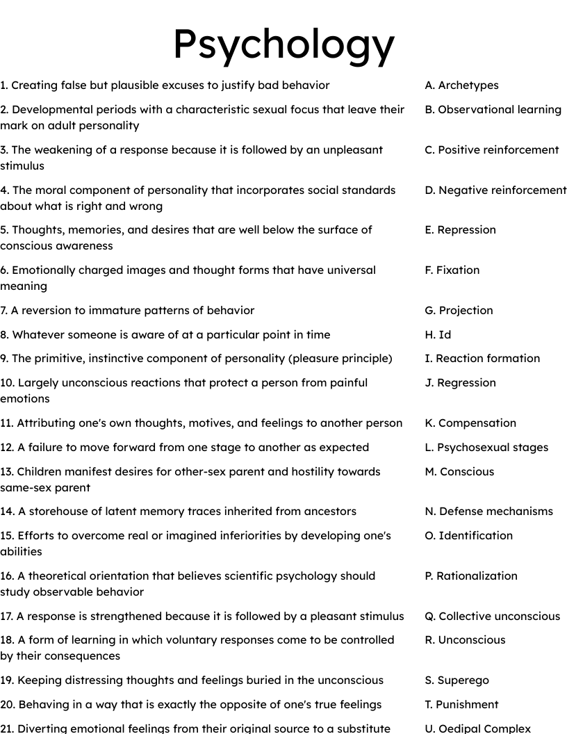 free printable psychology worksheet