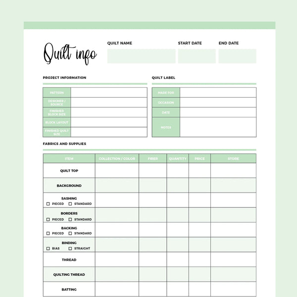 free printable quilt journal