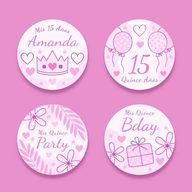 Free Vector | Hand drawn quinceanera labels collection