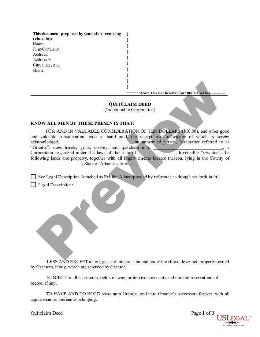free printable quit claim deed arkansas