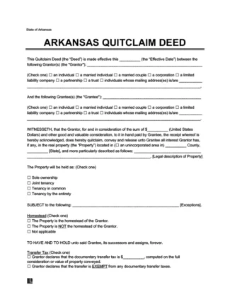 Free Arkansas Quitclaim Deed Form | PDF &  Word