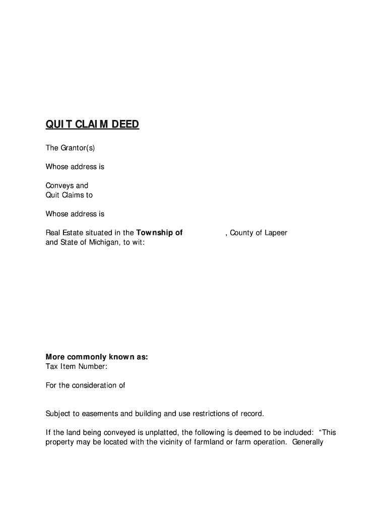 Quit Claim Deed Form Michigan - Fill Online, Printable, Fillable ...