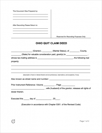 Free Ohio Quit Claim Deed Form | PDF | WORD