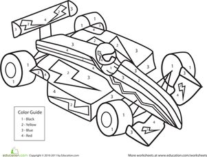 Color by Number Race Car | Worksheet 