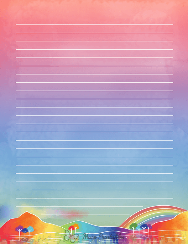 Printable Rainbow Landscape Stationery