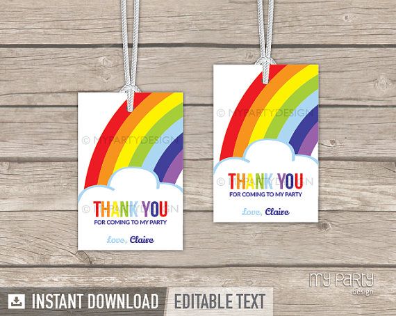 free printable rainbow thank you tags