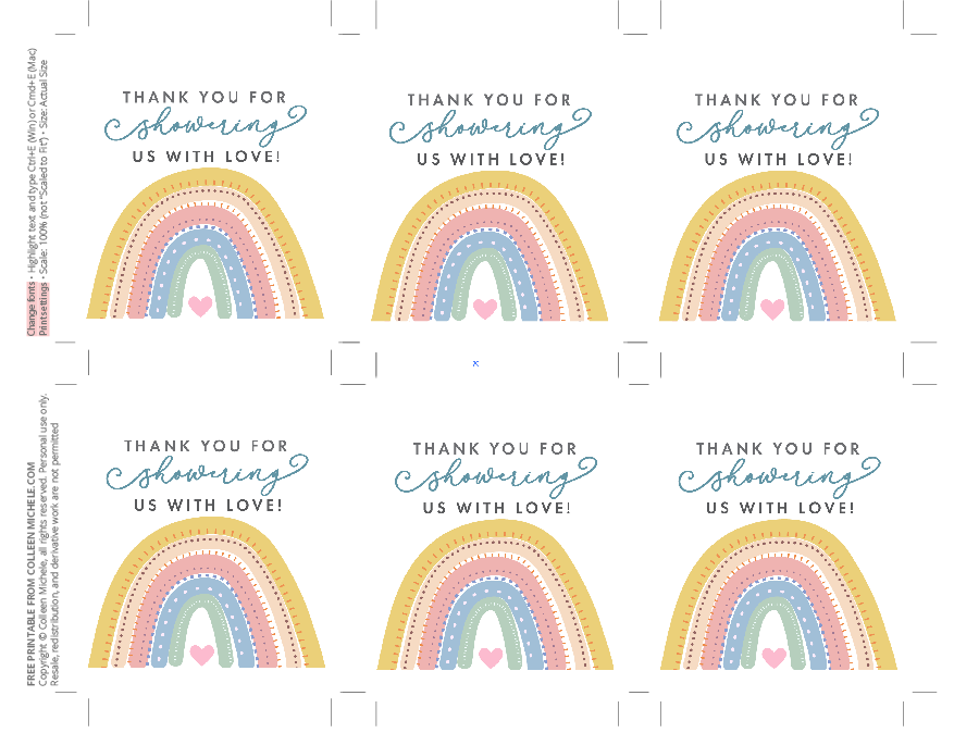 free printable rainbow thank you tags