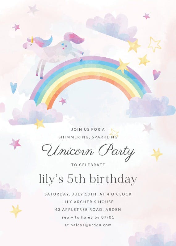 free printable rainbow unicorn birthday invitations