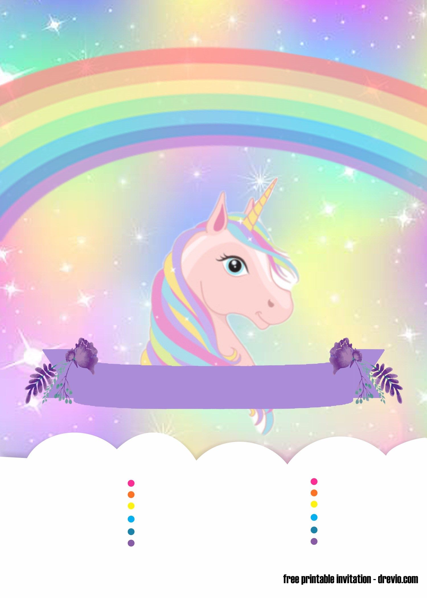 Sweet Party with Rainbow Unicorn Invitation Template - FREE Printable