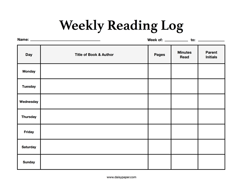 free printable reading log worksheets