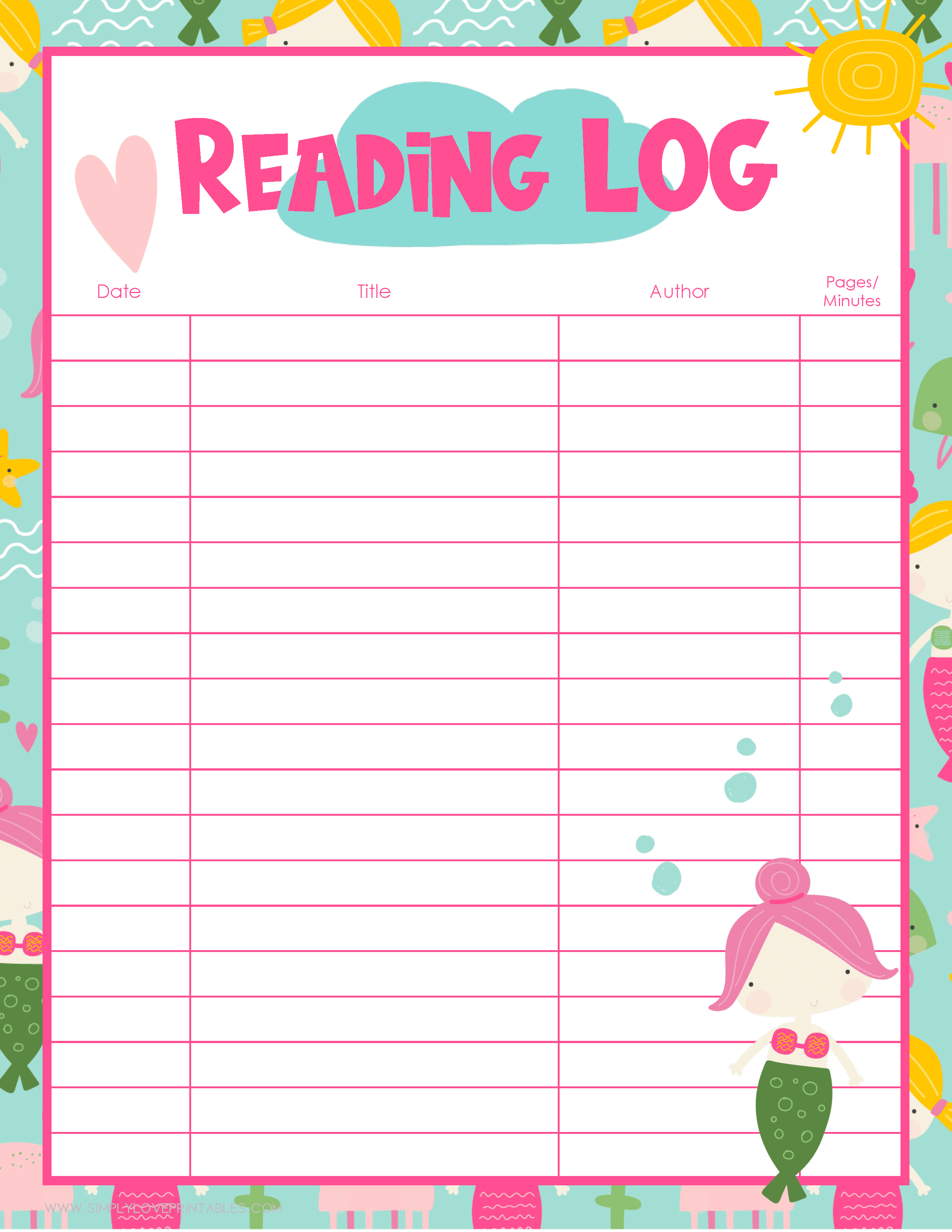 free printable reading logs for preschoolers