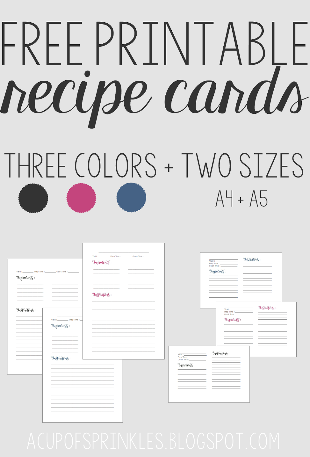 Free printable : Recipe Cards | A Cup of Sprinkles | Recipes from ...