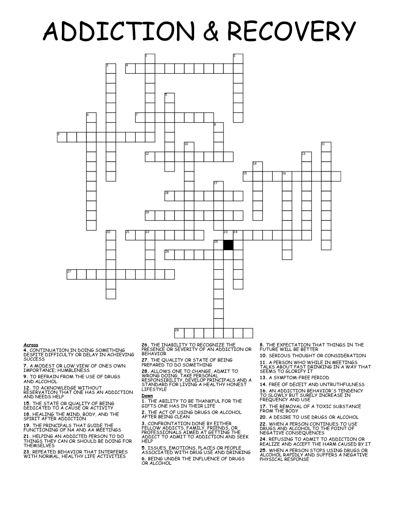 free printable recovery crossword puzzles