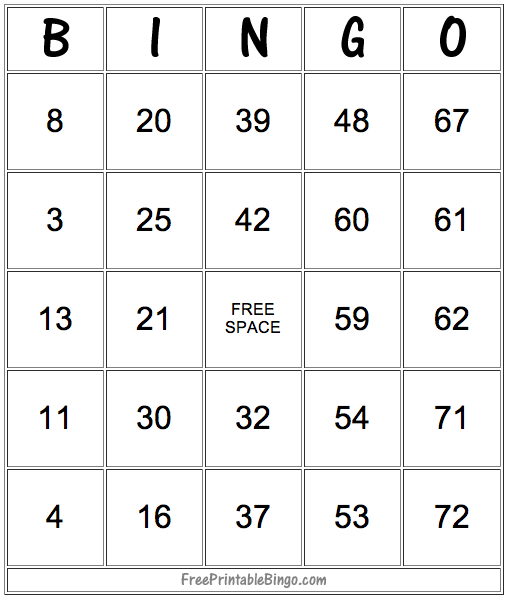 free printable regular bingo cards