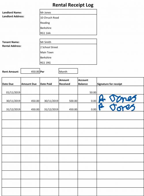 free printable rent receipt book