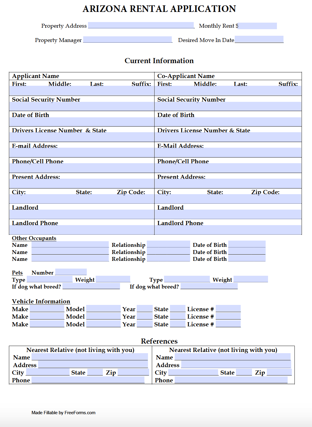 free printable rental agreement form az