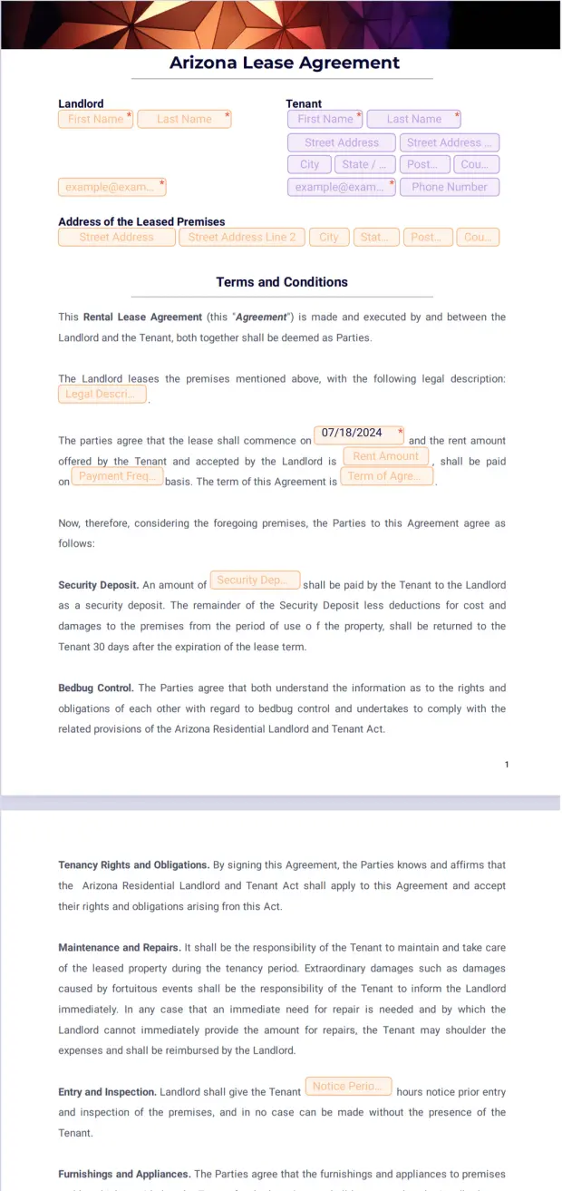 free printable rental agreement form az