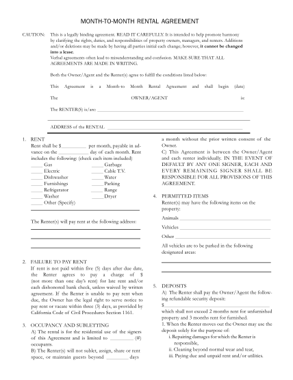 45 Month To Month Rental Agreement - Free to Edit, Download ...