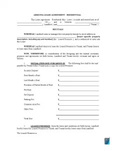 free printable rental agreement form az