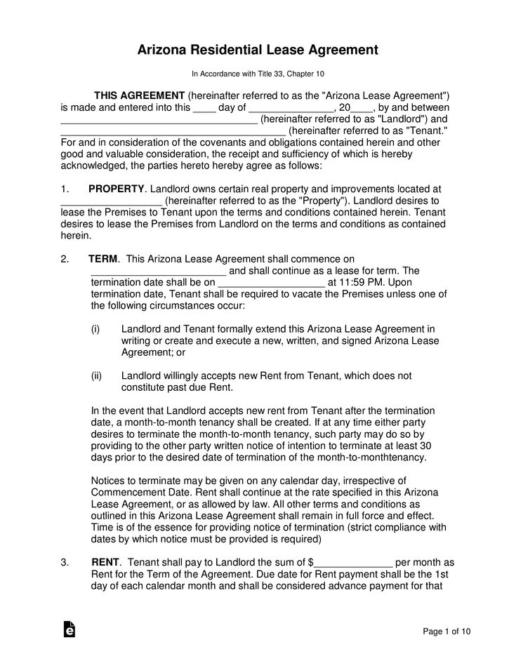 free printable rental agreement form az