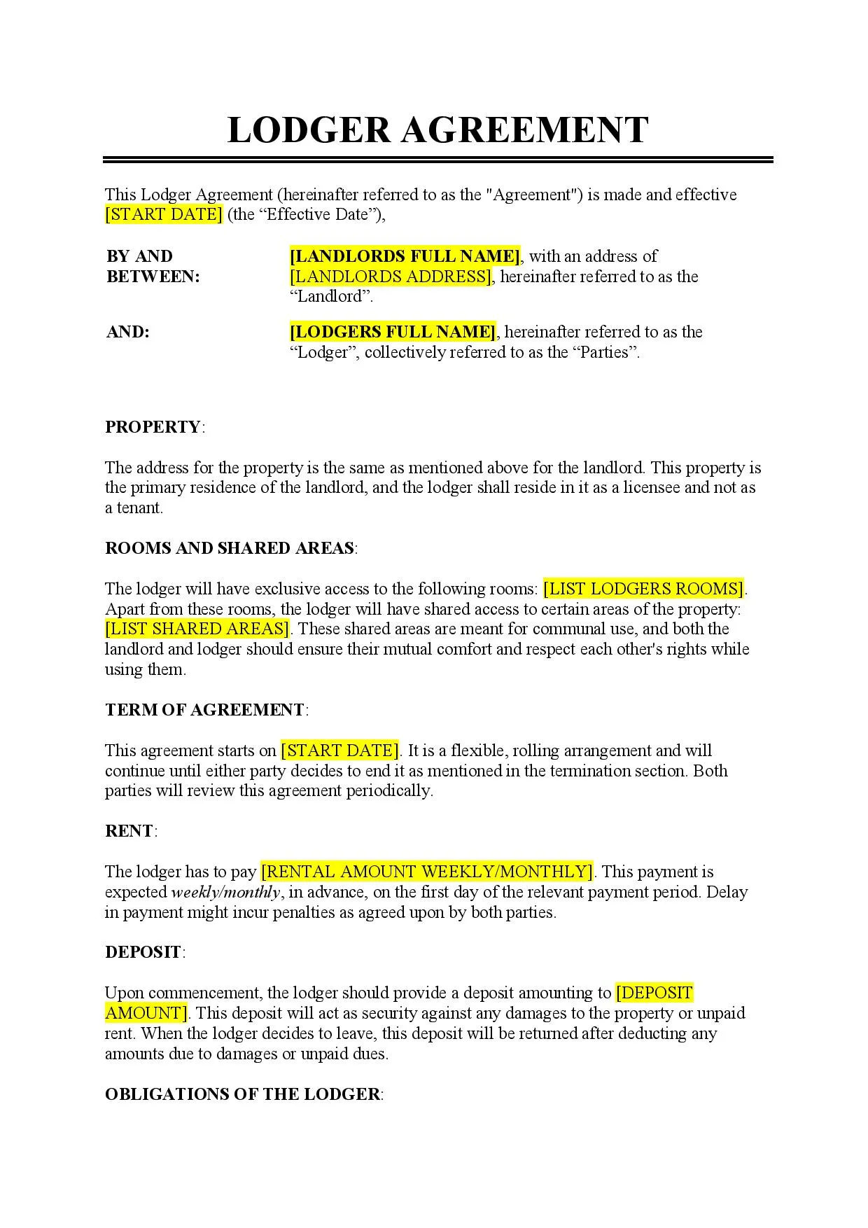 Lodger Agreement Template Free Download Easy Legal Docs 