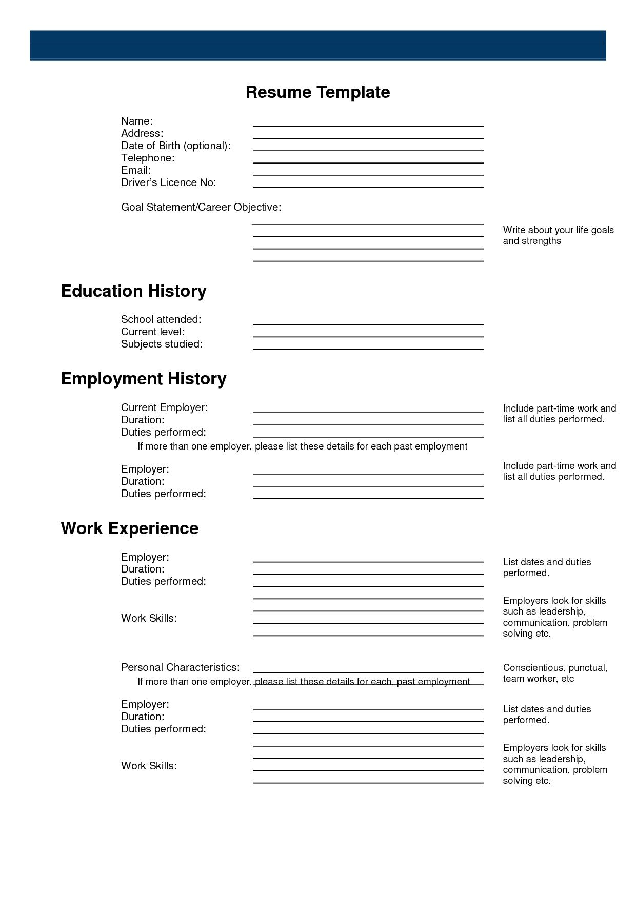 free printable resume pdf