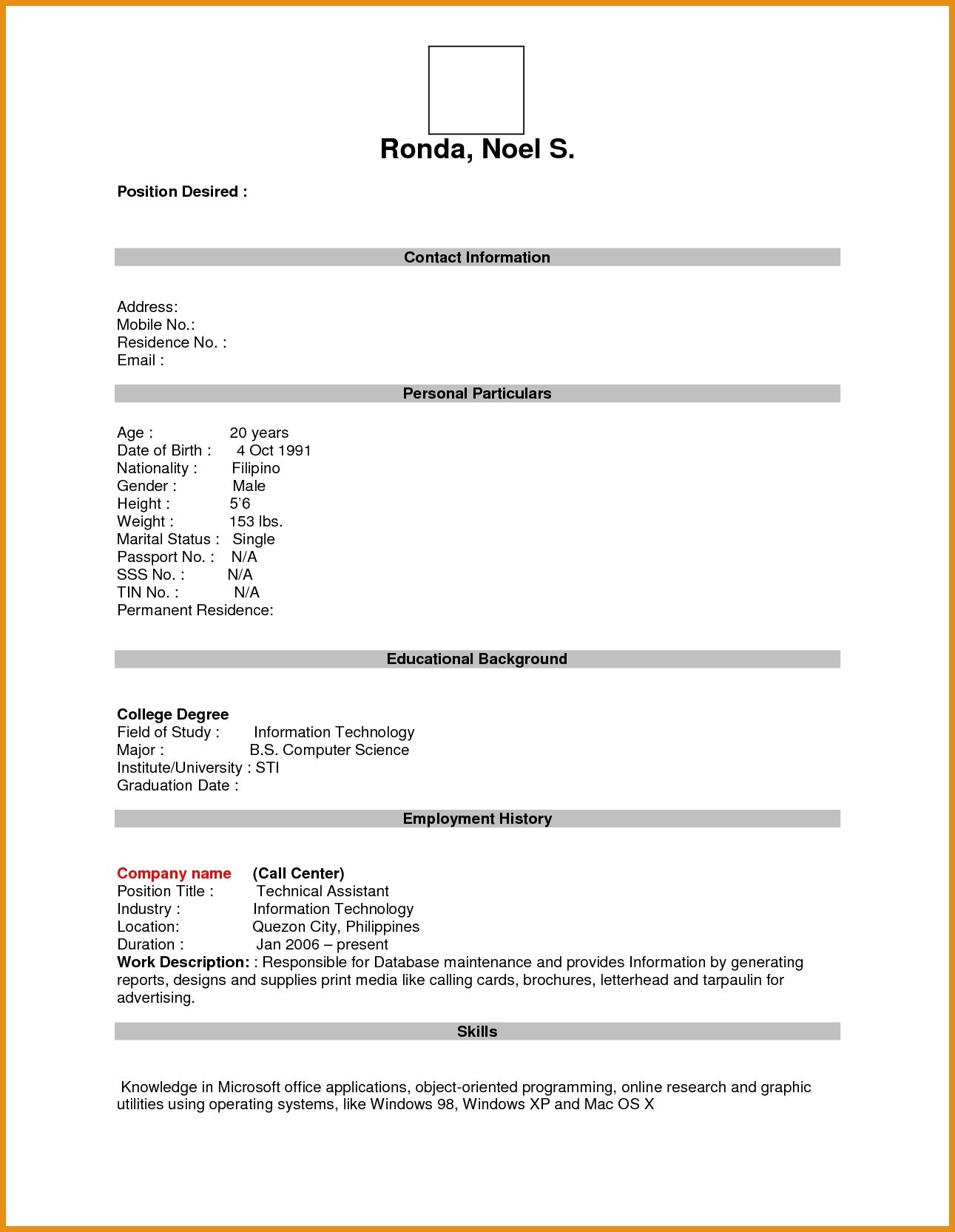 Resume Format Blank - Resume Format