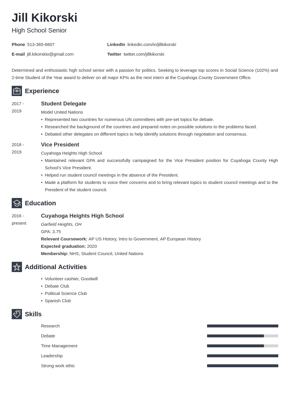 free printable resume template for highschool students