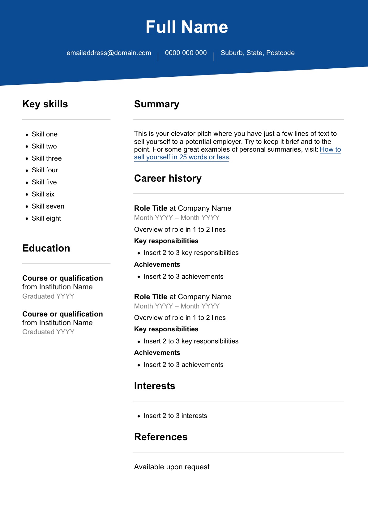 free printable resume templates australia